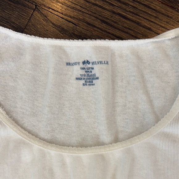 Ribbed Scoop Neck White Long Sleeve Top by Brandy Melville-(OS) - Picture 2 of 5